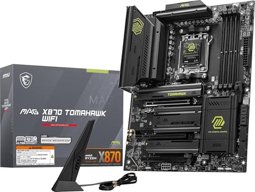 MSI MAG X870 Tomahawk WiFi Gaming Motherboard (AMD Ryzen 9000/8000/7000 Series Processors, AM5, DDR5, PCIe 5.0, M.2 Gen5, SATA 6Gb/s, USB 40Gbps, HDMI/DP, Wi-Fi 7, Bluetooth 5.4, 5Gbps LAN, ATX)