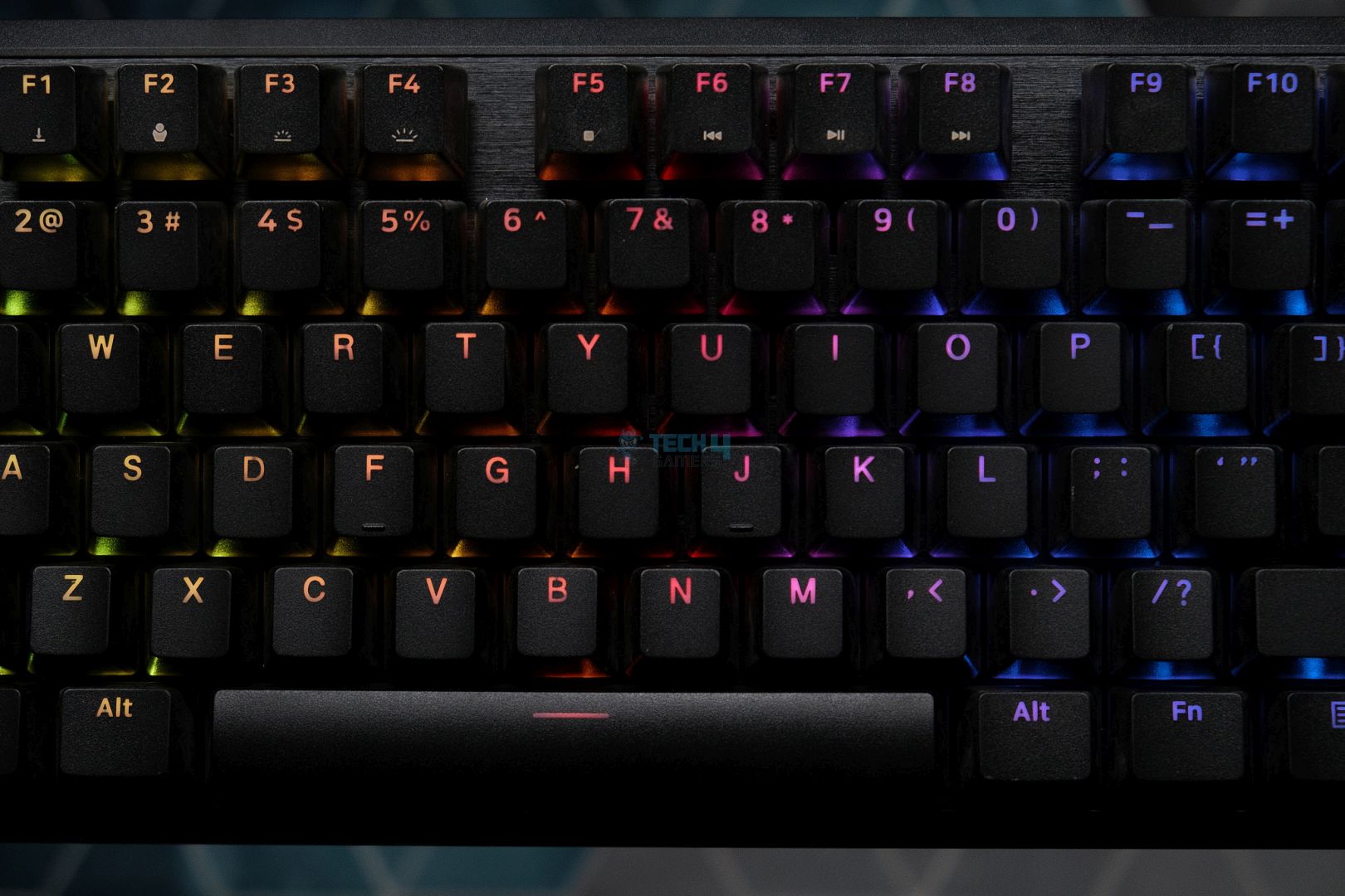 The RGB shining through the Corsair K70 Pro TKL keycaps